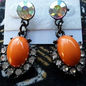 Orange Rhinestone Earrings